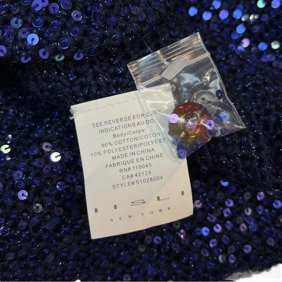 IISLI Knit Sequined Tiffany Fuller Sweater Jacket Evening Metallic Blue Size 4 - Picture 6 of 7